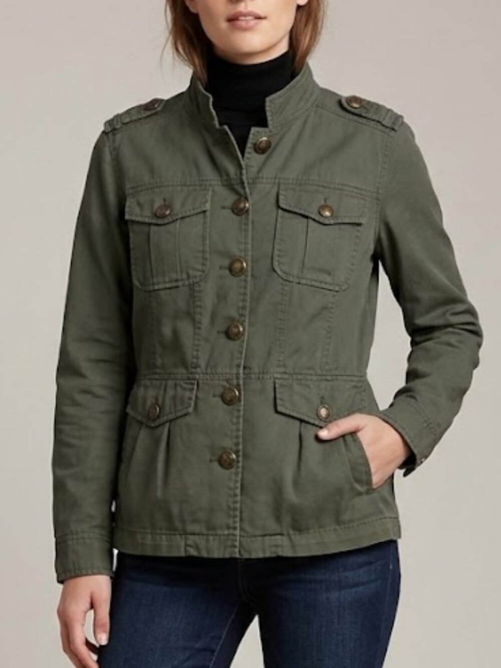 Maurices Olive Green Military Utility Jacket Small Twill Cargo Button Down